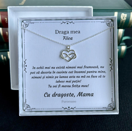 Colier argint 925 cu inimă și infinit, cadou pentru fiică